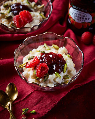 Creamy Rice Pudding with Raspberry & Pistachios