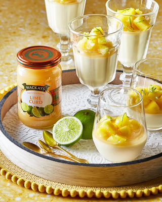 Lime Possets with Lime Curd & Mango