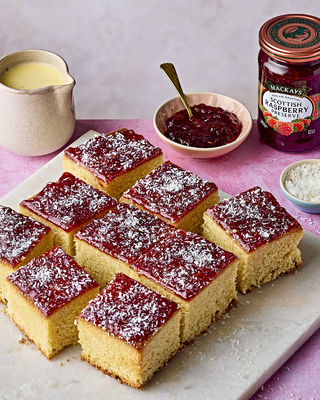 Jam and coconut sheet cake